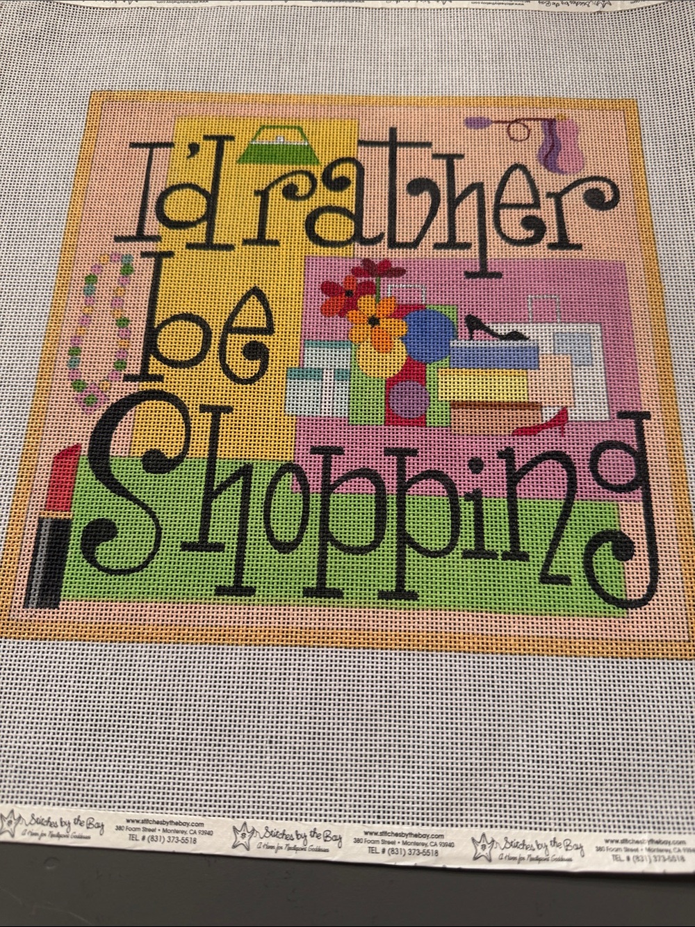 This "I'd Rather Be Shopping" needlepoint canvas by Raymond Crawford 🐈‍⬛